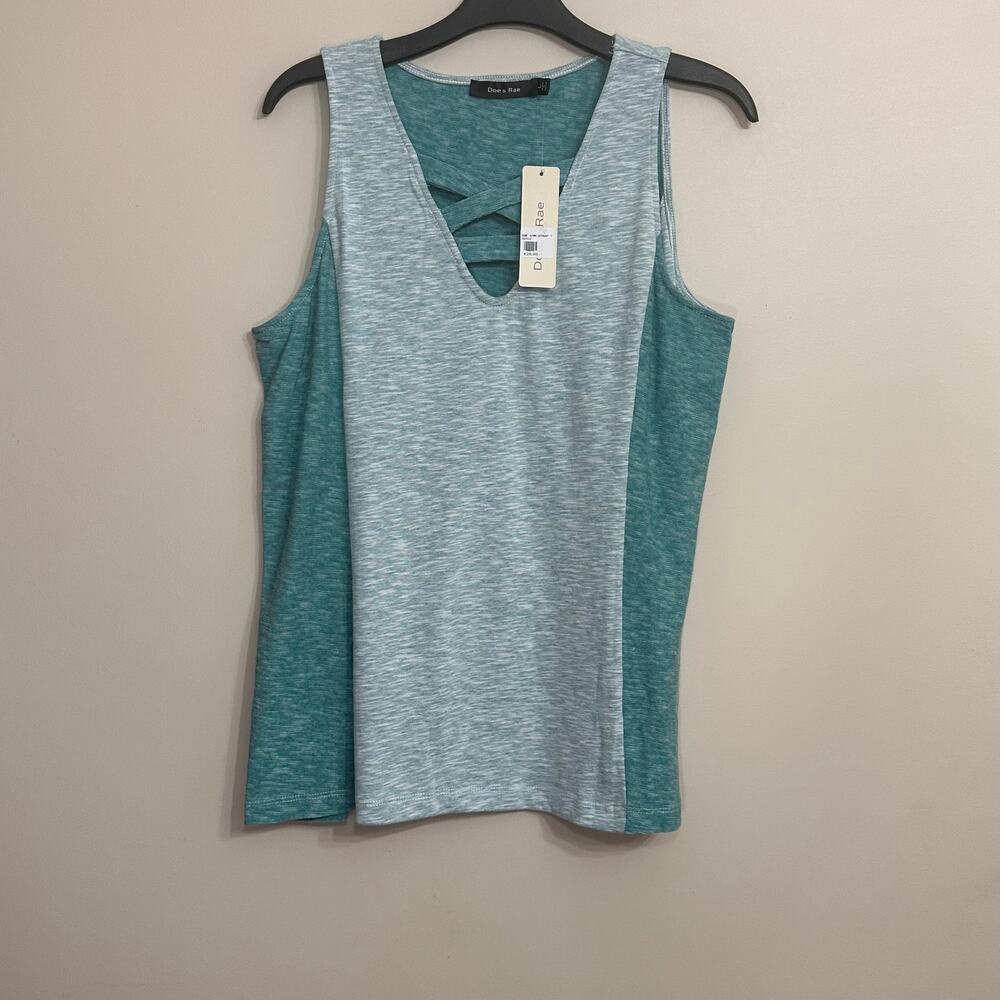 Doe & Rae Green Crisscross V Neck Tank Top L NWT